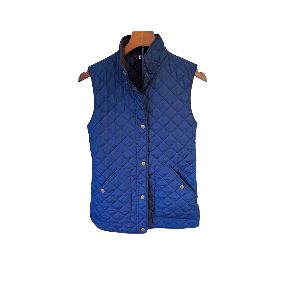 Lands End Quilted Vest Women XS 2-4 Blue Corduroy Trim Diamond Stitch Snap Front